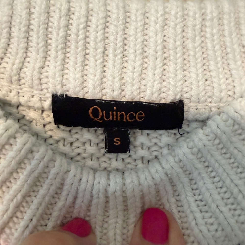 Quince Cable Knit Sweater Womens Small White Organic Cotton Crewneck Pullover - Picture 8 of 9